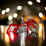 Sterling silver motorcycle pendant with and the fiery red enamel