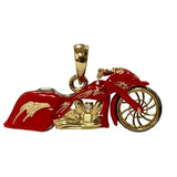 14k YG motorcycle pendant with red enamel and a diamond breather
